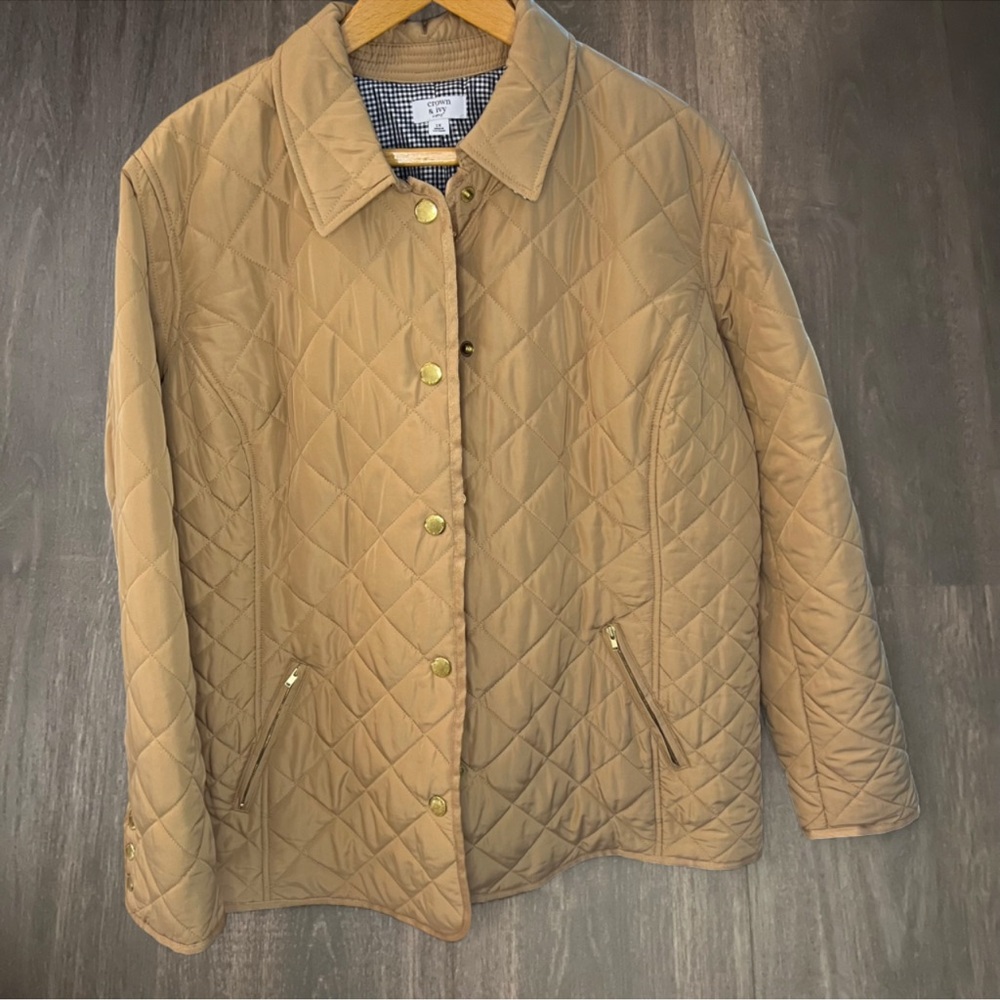 Crown & Ivy Curve Quilted Jacket Coat Tan Beige Size 2X